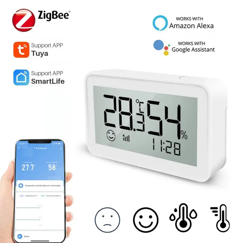 

Умный датчик температуры и влажности Tuya Zigbee, беспроводной пульт дистанционного управления через приложение, с ЖК-дисплеем, поддержка Alexa ...