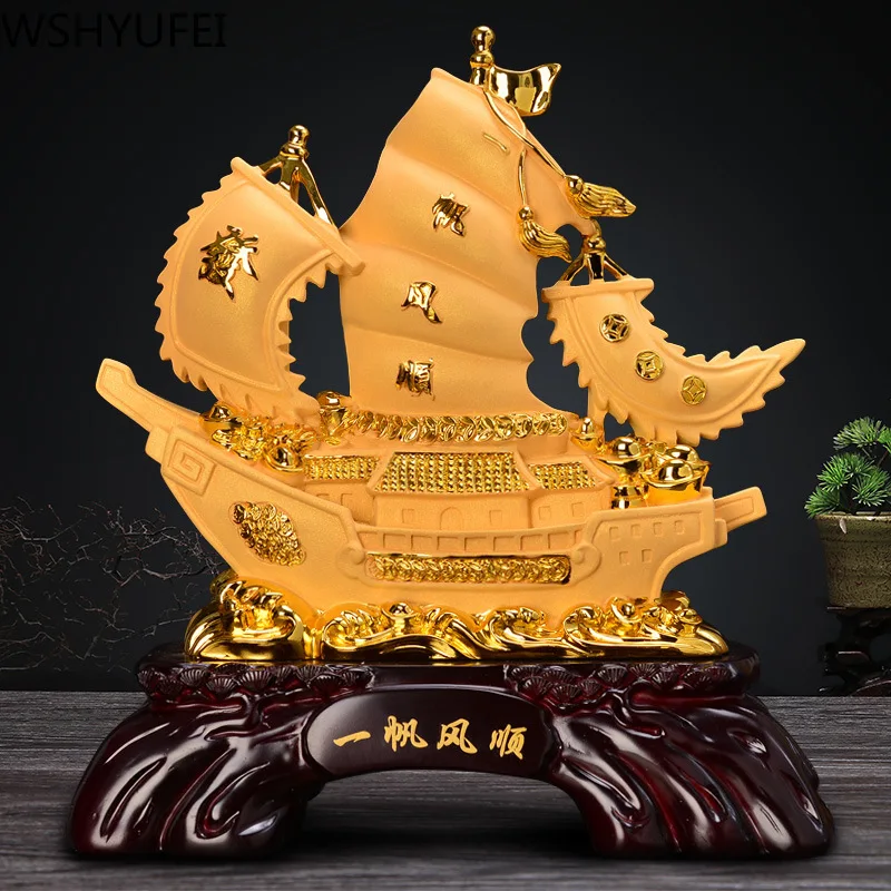 

WSHYUFEI CHINESE LUCKY FORTUNE RESIN SAILBOAT STATUE LUCKY HOME OFFICE DECORATION TABLETOP CRAFTS ORNAMENTS HOUSEWARMING GIFTS