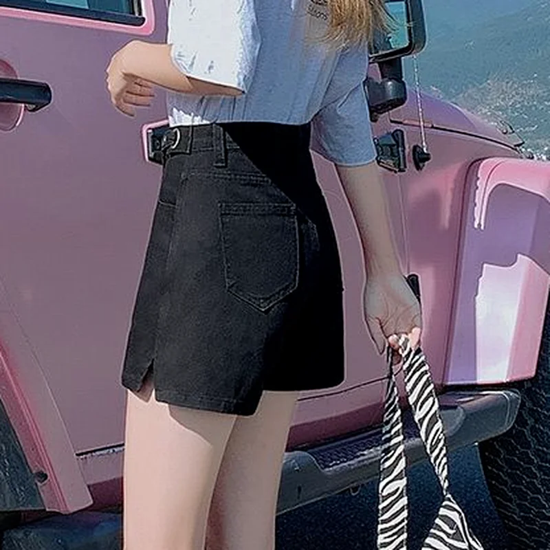 Шорты женские однотонные из денима с завышенной талией универсальные