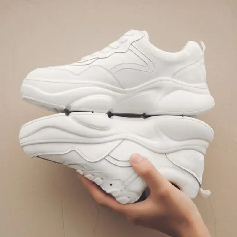 Taoffen Real Leather Sneakers Women Thick Sole Solid Color Lace Up Flats Shoes Daily Outdoor Leisure Shoes Women Size 35-39