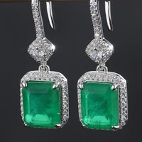 qtt aesthetic square lab emerald tourmaline%c2%a0stone hanging earrings silver color earrings for women bride gift jewelry