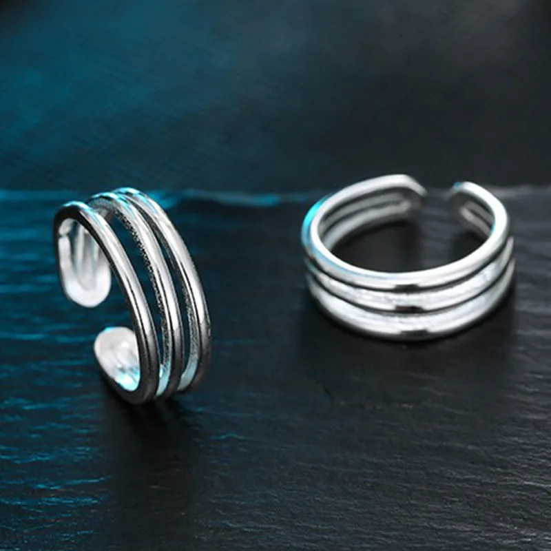 

Genuine 100% 925 Sterling Silver Multi-layer Chains Rings for Women Simple Solid Silver Rings Party Vintage Jewelry