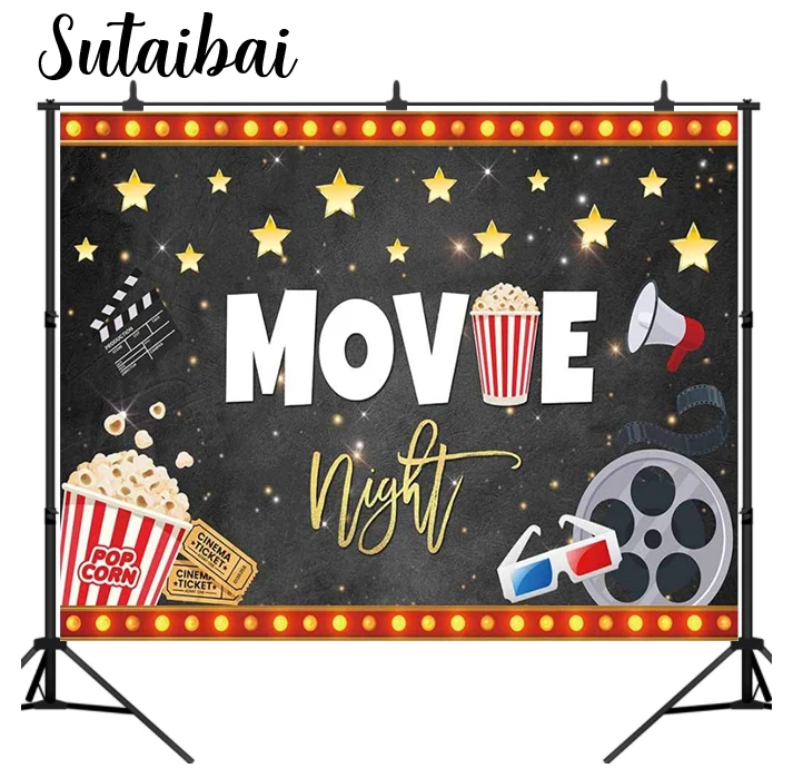 Movie Night Theme Backdrop Popcorn Now Showing Banner Event Dress Up Baby Shower Birthday Party Decoration Background Supplies