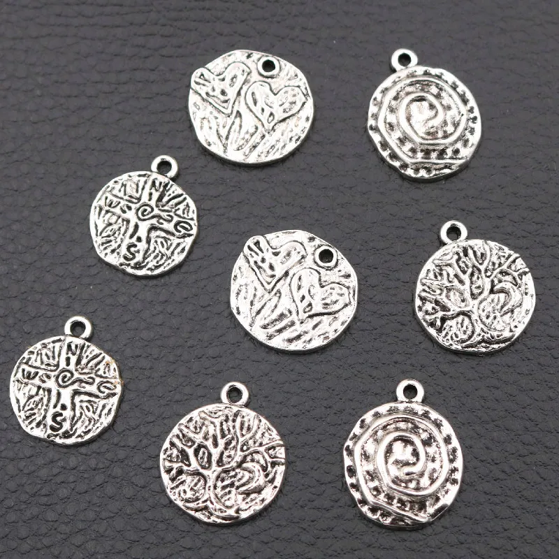 

12pcs Retro Jewelry Tags Pendants, Crosses Tags Charms, Tree of Life Tags Charms, Double Heart Tags Charms, Vortex Tags Charms