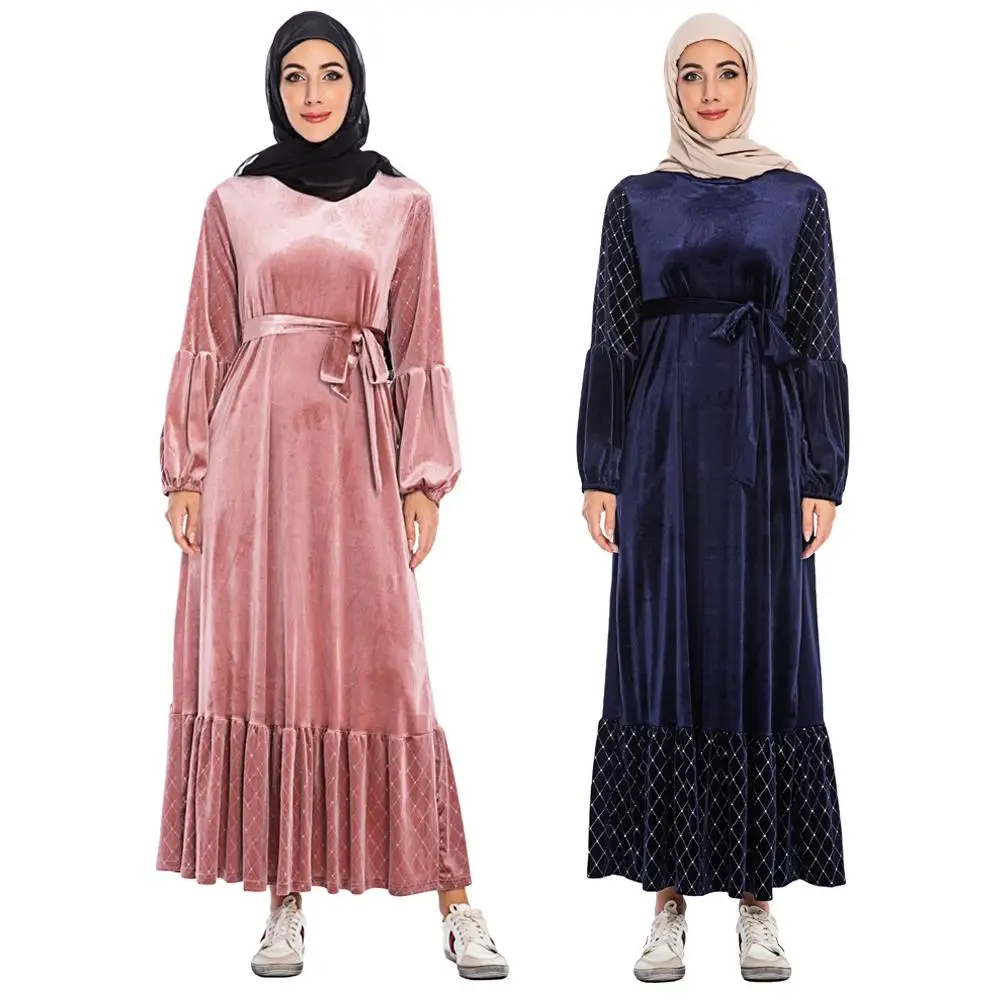 Бархатная абайя, плотное платье с длинным рукавом, женское платье для вечевечерние, исламский кафтан, арабское платье в стиле пэчворк, модно...