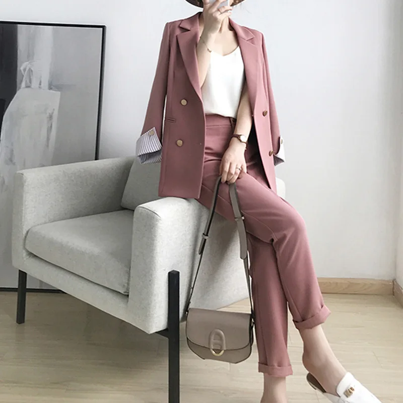 Женские костюмы Новинка осени 2021 Женский темпераментный двубортный розовый