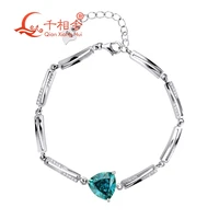 925 silver blue and yellow cubic zirconia stone 1010mm trillion shape bracelet hand chain for gift