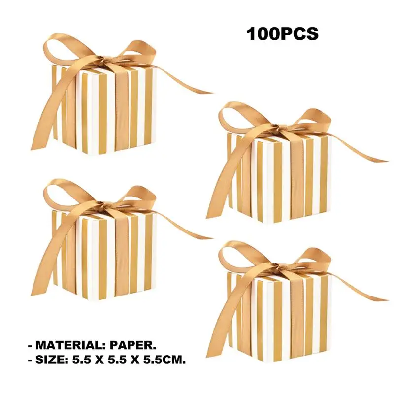 Golden Striped 100 шт Вечерние подарочные пакеты бумажный с бантом коробка для конфет для свадебного украшения Крафт свадебные сувениры и подарочная коробка - Цвет: Golden Striped