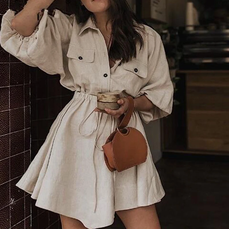 Винтажное женское платье рубашка Elagant повседневное короткое с рукавами