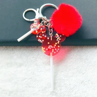 1pc cute women keychain fasion animal lollipop multicolor flatback rresin charms handbag keyring with tassel keyring