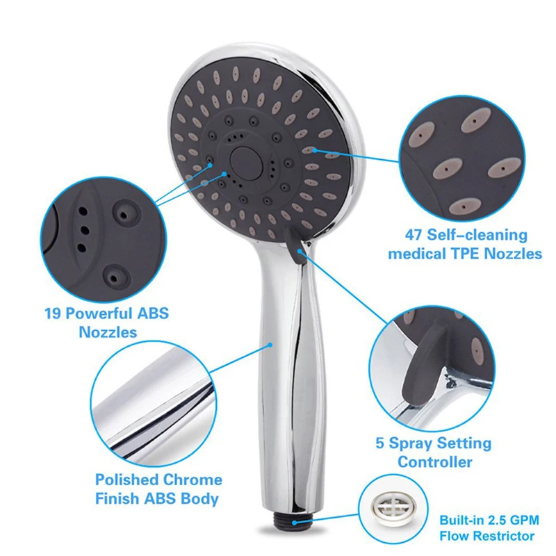 

High Pressure Handheld Shower Head Set with Powerful Shower Spray Multi-functions with Hose Kit H88F