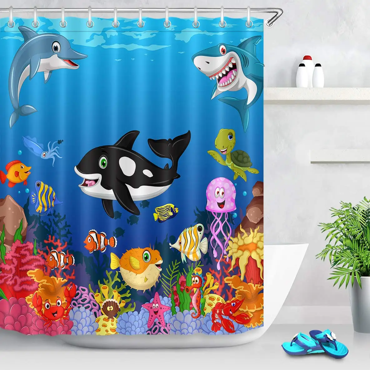 Дельфин занавески для душа ванной комнаты подводный коралловый риф синий океан