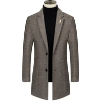 male slim fit woolen coat new autumn and winter mens mid length man classic solid color woolen business woolen men trench coat