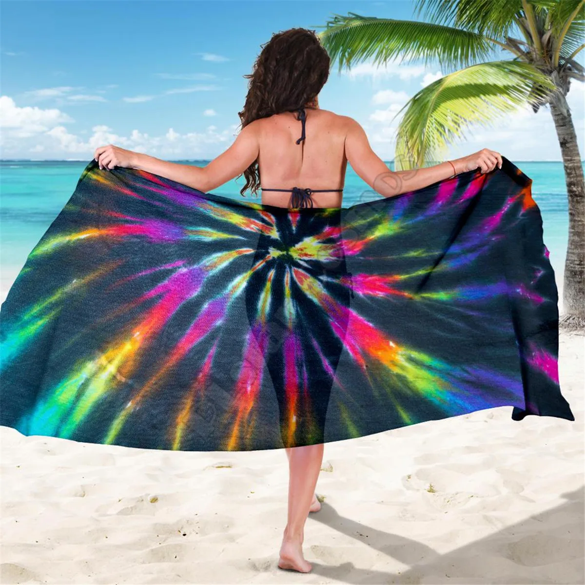 

Colorful Neon Tie Dye Sarong 3D printed Towel Summer Seaside resort Casual Bohemian style Beach Towel