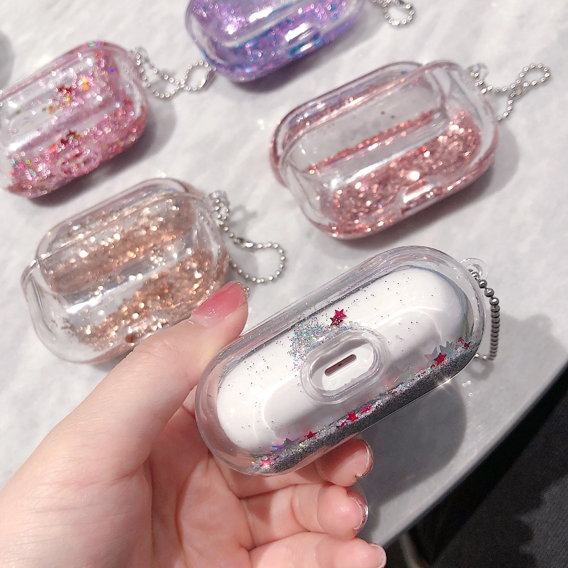 Жидкий чехол с блестящими звездами для Airpods Pro наушников Air pods прозрачный