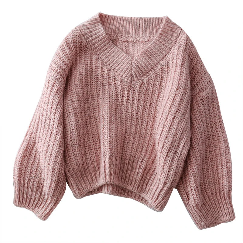 2019 Новая мода Женская одежда свитер v-образный вырез длинный рукав свитера