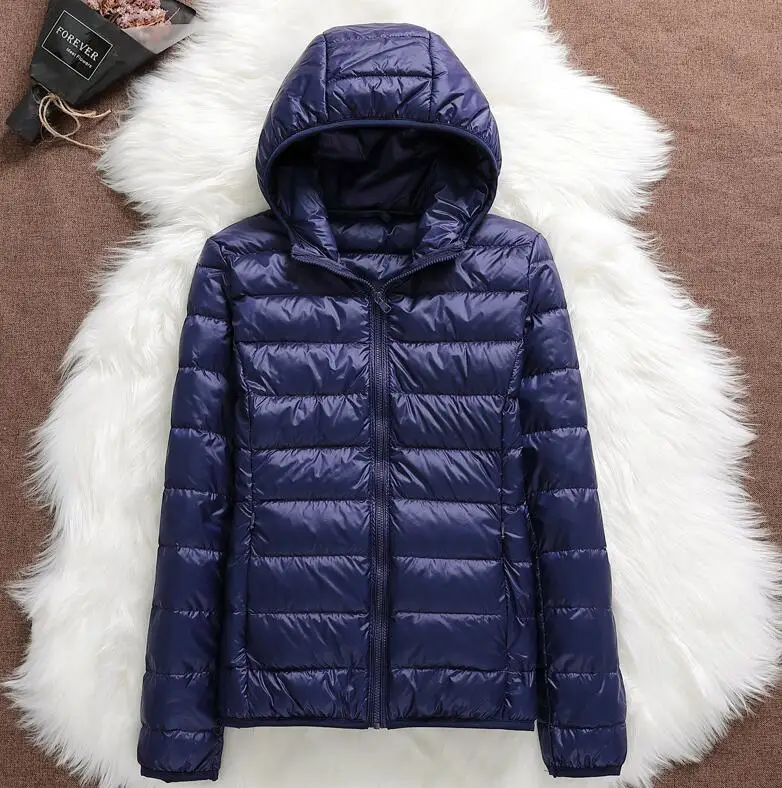 Navy Hooded Зимняя женская Ультралегкая пуховая куртка с капюшоном, парка с белым утиным пухом, плюс размер 4XL, теплое пальто парка, Женская водонепроницаемая верхняя одежда - Цвет: Navy Hooded