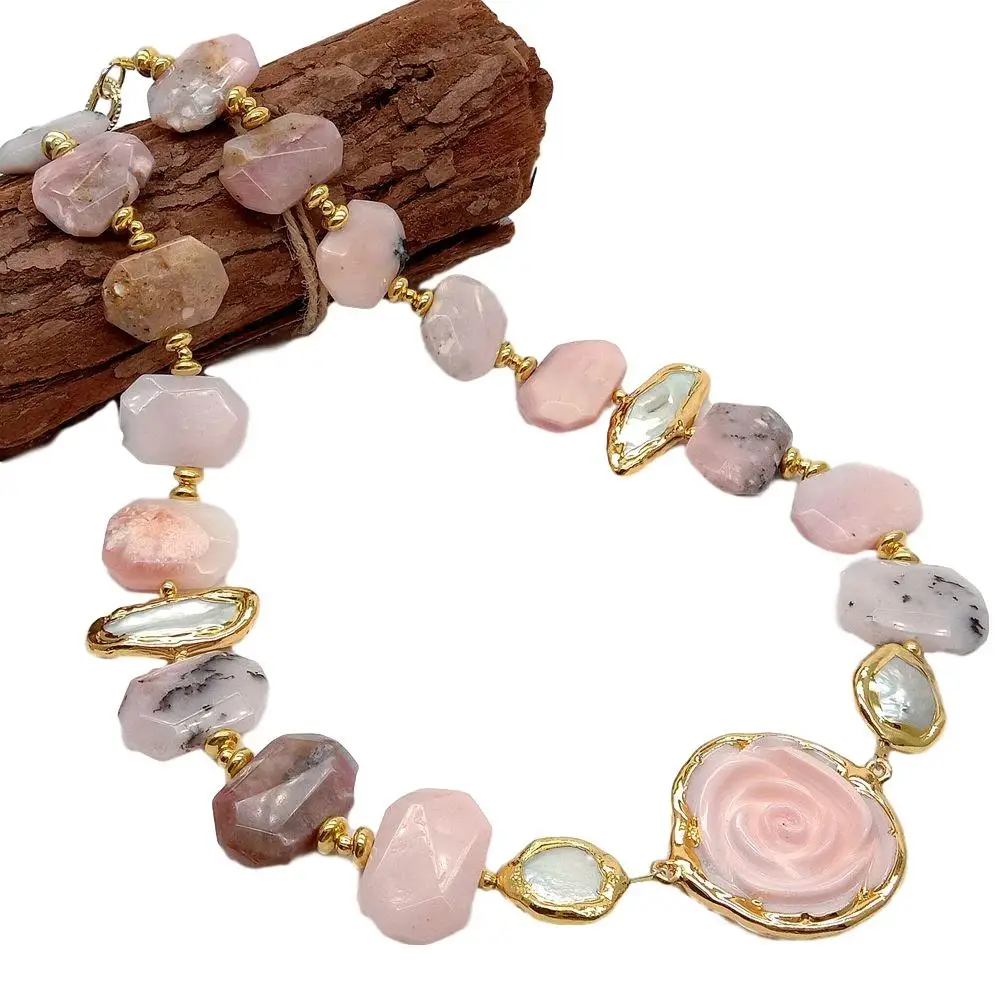 Y · YING натуральный розовый опал белый Biwa пресноводный жемчуг королевский цветок с