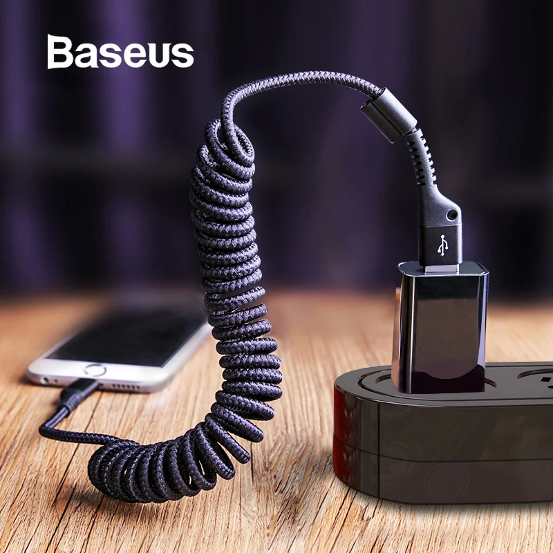 Baseus пружинный USB кабель для iPhone XR Xs Max автомобильный кабель нейлоновый Плетеный Выдвижной зарядный кабель для iPhone X 8 7 6 6s Plus шнур