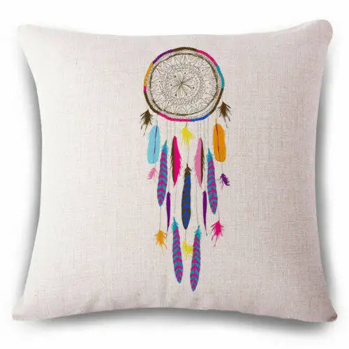 

Dreamcatcher Cushion Cover Colored Feather Throw Pillowcase Cotton Linen Printed Pillow Covers for Home Decor Sofa 45cm*45cm
