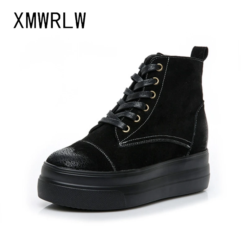 

XMWRLW Women's Ankle Boot Genuine Leather Casual Autumn Shoes Hidden Heel Ankle Boots For Women Autumn Boots Rubber Sole Shoes