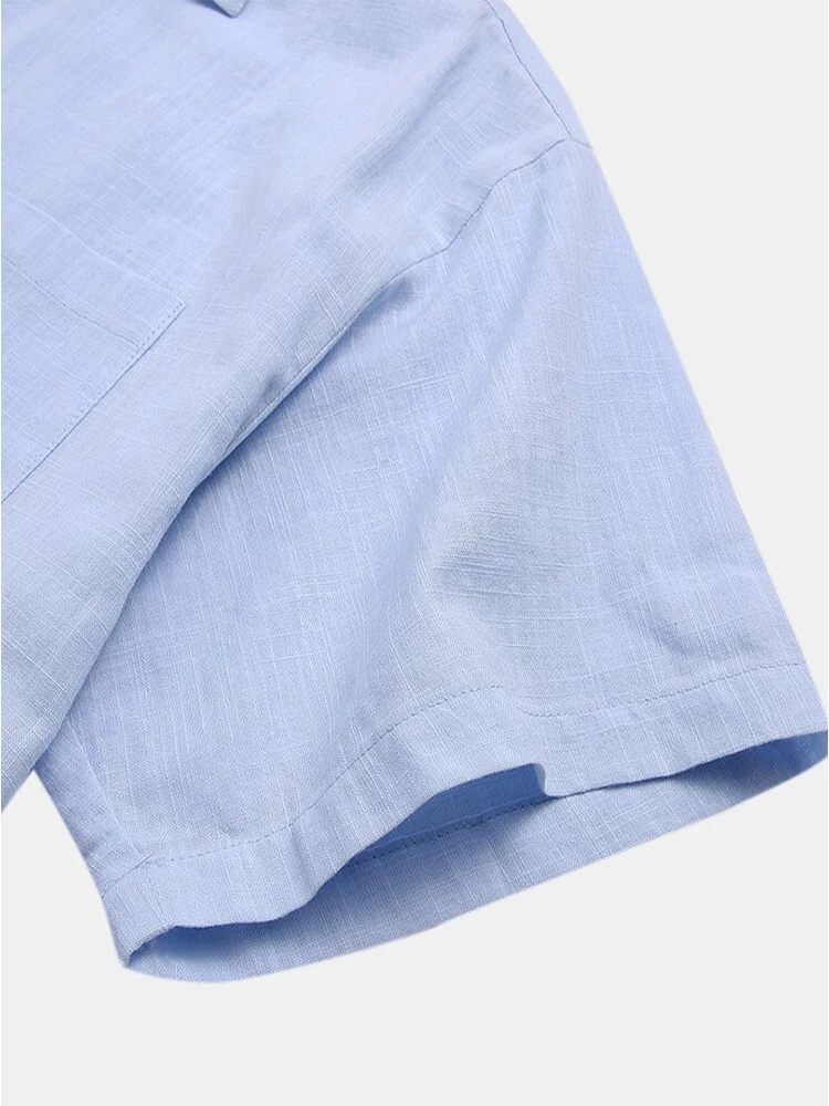 

2021 Casual Short Sleeve Cotton Linen Men's Shirts Fashion Solid Color Turn Down Collar Single Breasted Loose Shirts