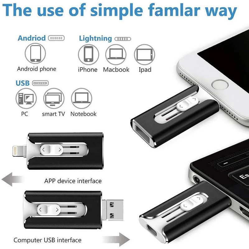 4 in 1 Usb Flash Drive For iPhone 12/11/6/6s/6Plus/7/7Plus/8/X Usb/Otg/Lightning/typeC PenDrive iOS External Storage Devices | Компьютеры