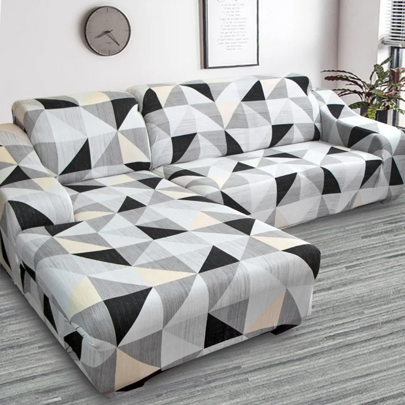 Grey Geometric 1/2 шт., Набор чехлов для дивана, геометрический чехол для дивана, эластичный чехол для дивана, для гостиной, домашних животных, угловой l-образный шезлонг, чехол для дивана - Цвет: Grey Geometric