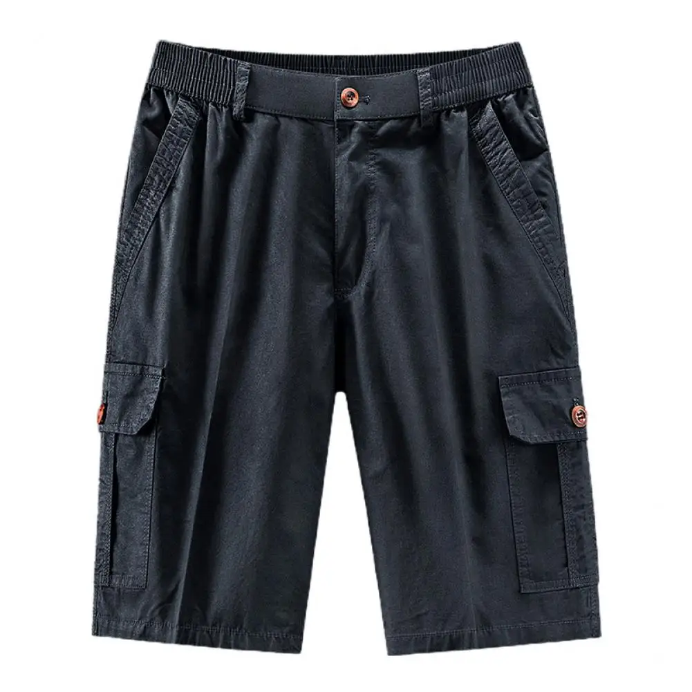 

Summer workout men's solid color shorts straight leg multi-pocket breathable casual fashion men's outdoor sports shorts