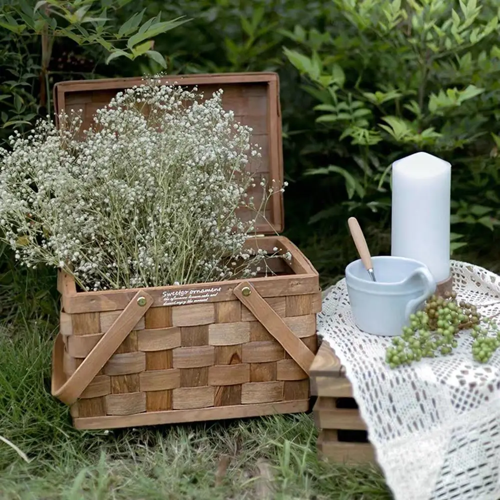 Ручная деревянная корзина коробка для хранения фруктов из ротанга закусок чая с