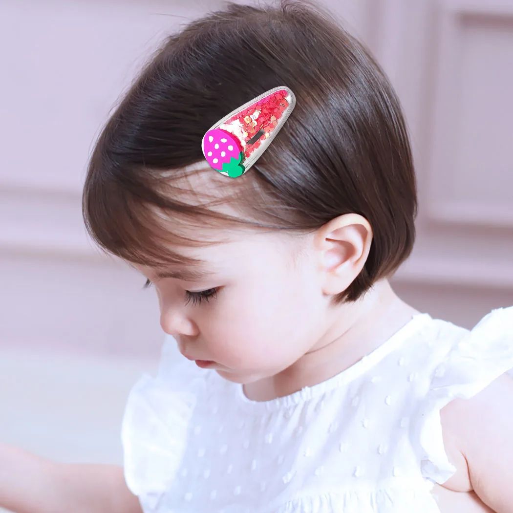 5PCS Girls Colorful Quicksand Transparent Fruit Pattern Snap Hair Clip Fashion Cartoon Confetti Pin Barrette |