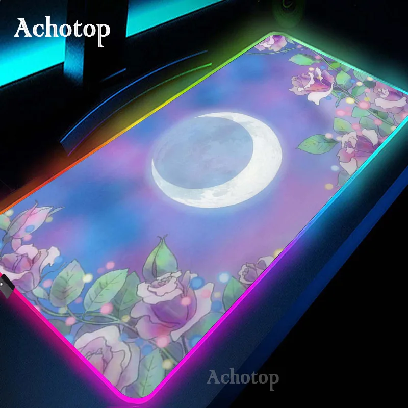 Игровой коврик для мыши RGB Kawaii Moon пейзаж компьютерный большой игровой 900x400 XL