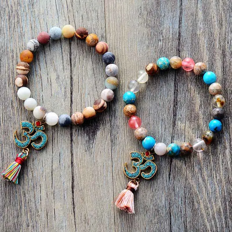 Новинка Эластичный браслет 8 мм натуральный камень Тибетский подвеска-ом