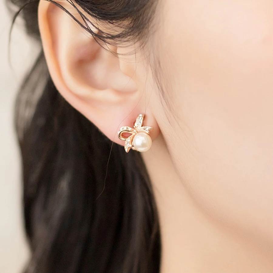 Серьги с рисунком в Корейском стиле бантом без отверстия для девочек