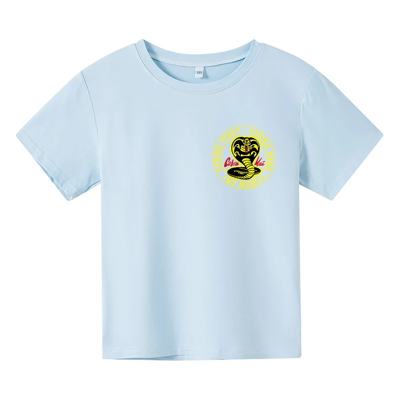 

Cobra Kai T Shirt boy Strike First Strike Hard No Mercy Tshirt Shirts Cotton Summer Tops Short Sleeves Tees Black T-Shirt