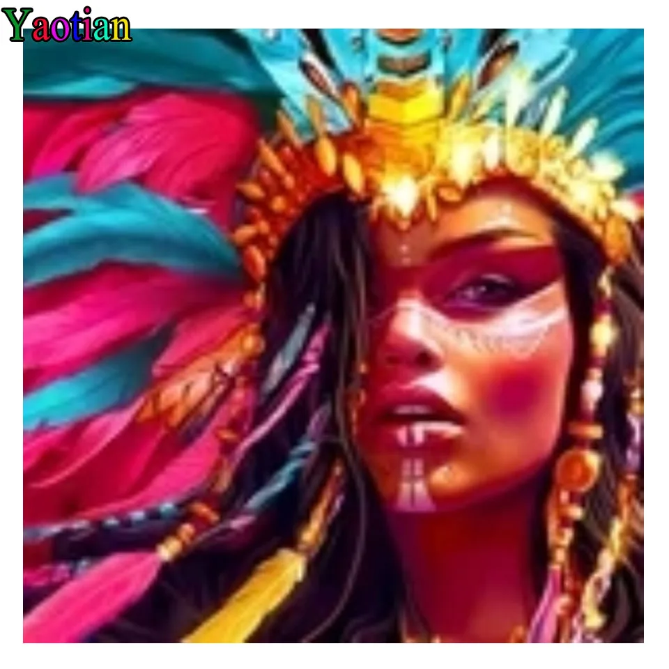 

5D красочные индийские женщины Перья DIY алмазная живопись полный квадрат круговой, алмазная вышивка иконы 3d картина стразы,