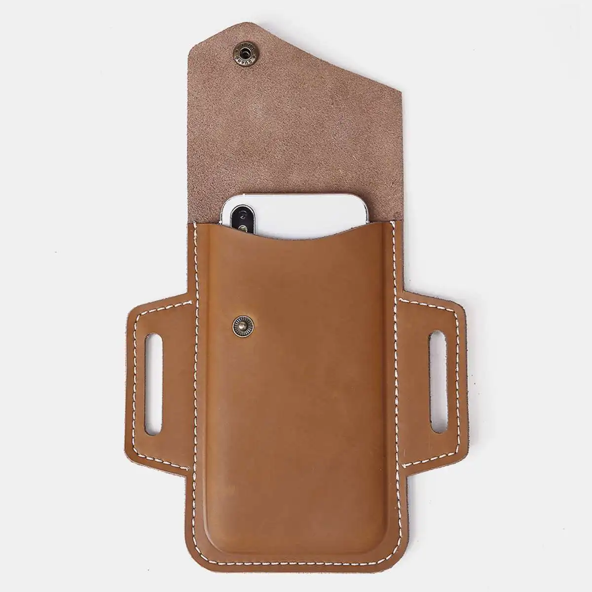 

Vintage Men Genuine Leather Cellphone Loop Holster Case Belt Waist Bag Props 6.3inch Flap Leather Purse Phone Wallet Phone Bag