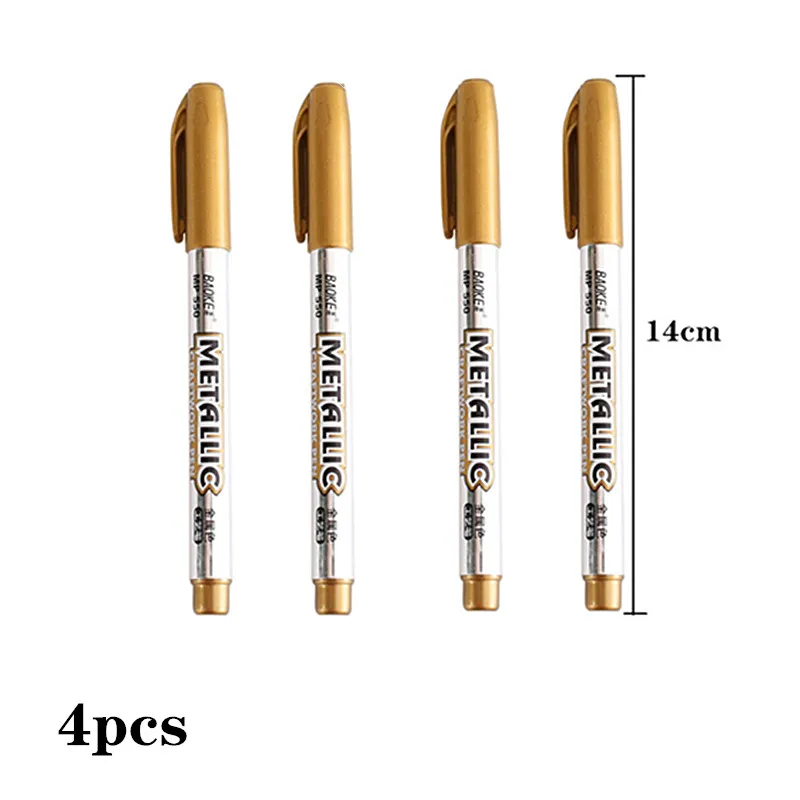 4pcs Gold Металлический цветной водонепроницаемый Перманентный художественный маркер для рисования 1,5 мм DIY Манга ручки для рисования канцелярские товары офисные школьные товары для рукоделия - Цвет: 4pcs Gold
