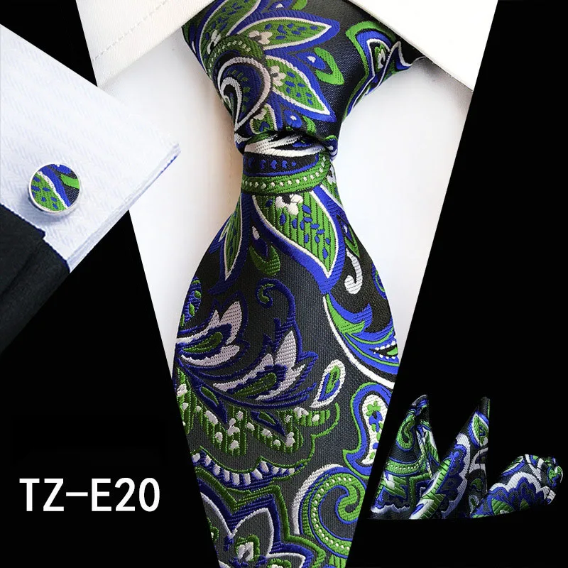 Ricnais Fashion 8cm Men's Silk Tie Set Red Green Floral Handkershief Cufflinks Necktie Suit Business Wedding Neck Ties Set Gift images - 6