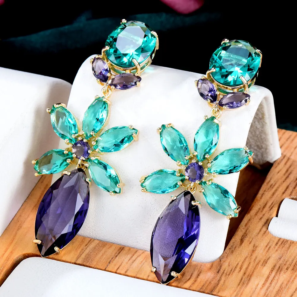 Женские серьги с голубыми цветами GODKI Разноцветные кубическим цирконием для