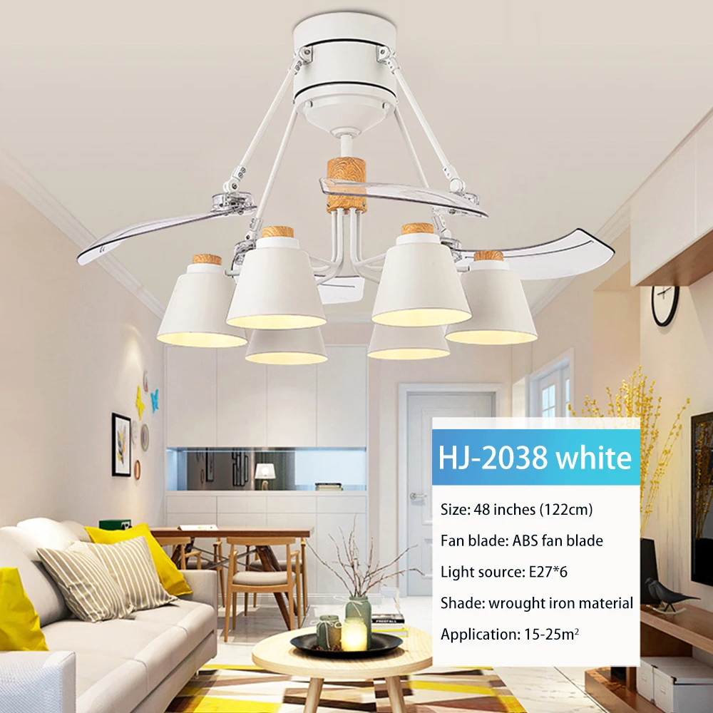 

Invisible Mute Ceiling Fan Lamp 48-inch Modern E27 Fashion ABS fan-leaf Creative Livingroom dining room Bedroom Decoration lamps