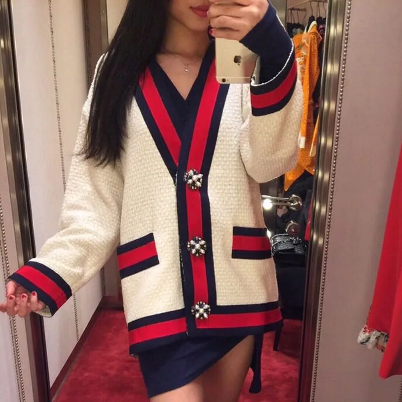 

Striped Women Knitted Cardigans With Button Autumn Female V--neck Casual Open Stitch Knitwear Ladies Loose Outwear Long Sleeve