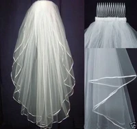 new white or ivory 2 t wedding bridal veil satin edge with comb