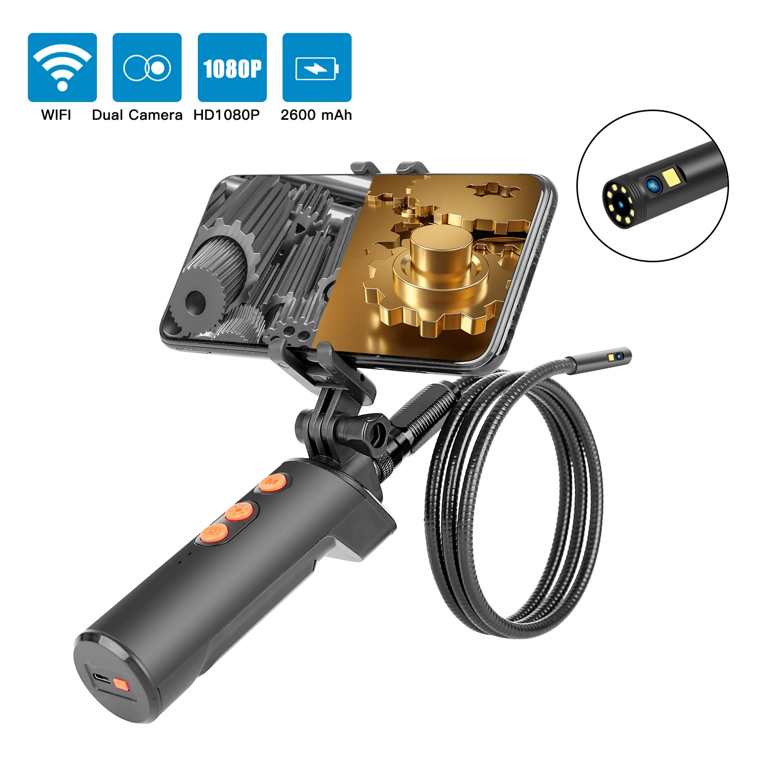 

F280 WIFI Borescope HD1080P Mini Camera 9 LEDs 8MM Dual-Lens Snake Tube Cable IP68 Lens Waterproof For iOS,Android Smartphone