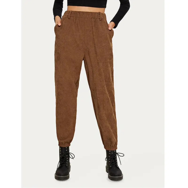 Женские вельветовые повседневные брюки с высокой талией и широкими штанинами