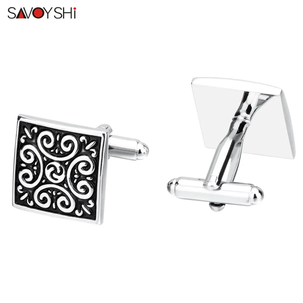 SAVOYSHI модные черные эмалевые Узоры запонки высокого качества рубашки мужские