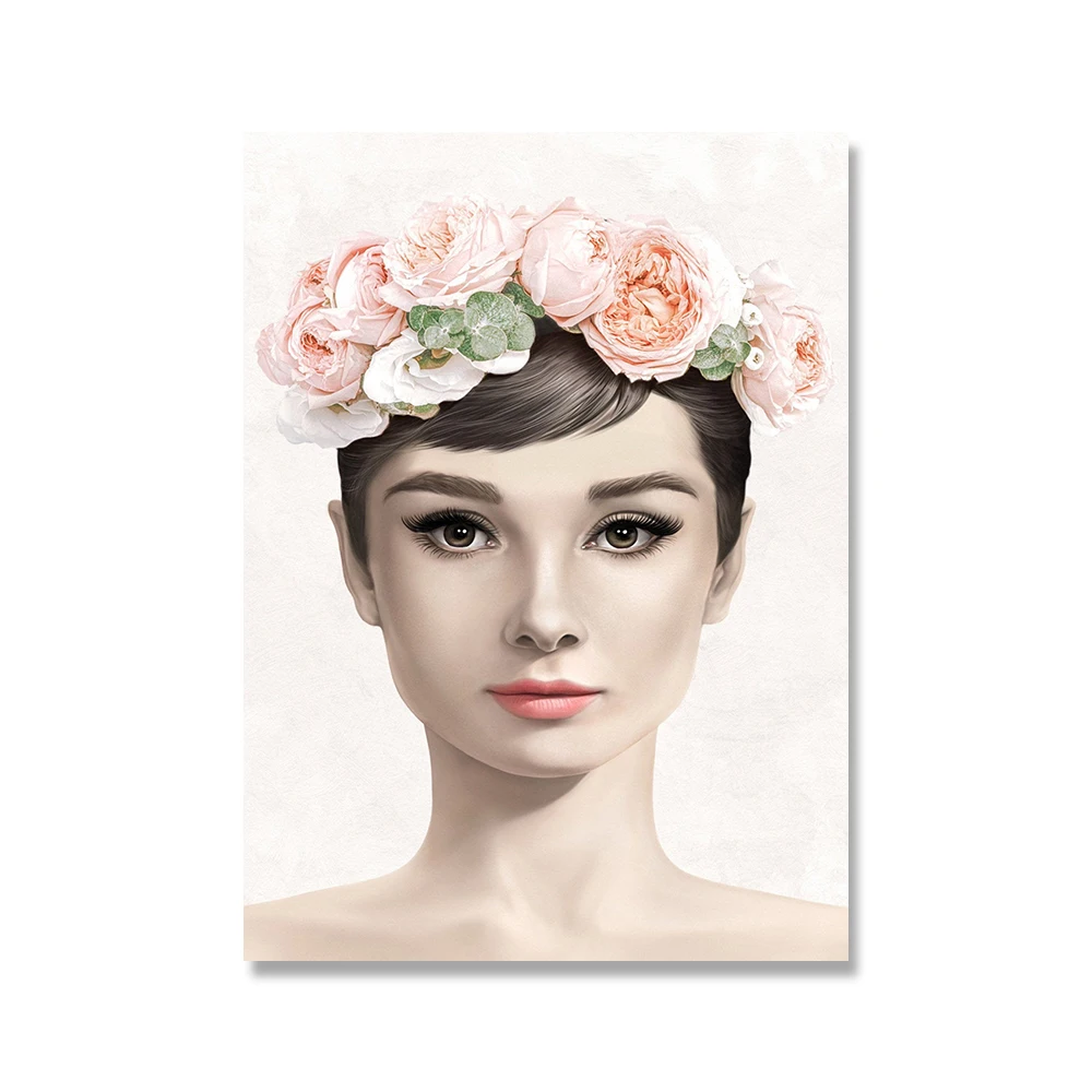 

Famous Star Poster and Print Audrey Hepburn Marilyn Monroe Brigitte Bardot Floral Crown Wall Art Poster Picture Woman Home Decor