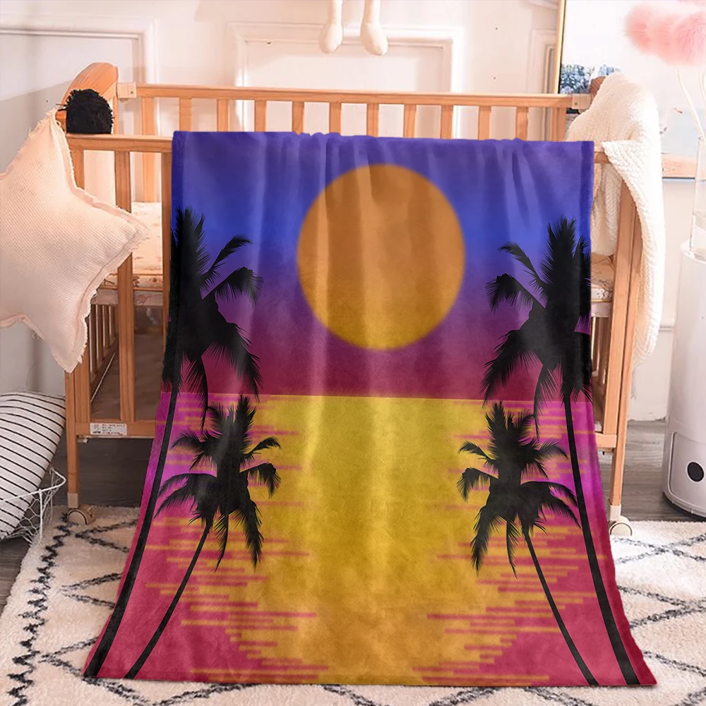 

Sea Waves Sunset Views Super Soft Flannel Couch Throw Blanket For Sofa bedding Portable Car Travel Cover Blanket