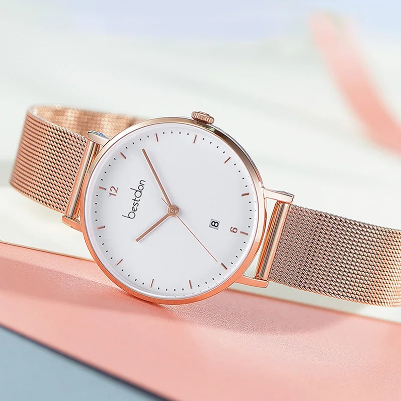 Женские наручные часы Bestdon тонкие модные минималистичные кварцевые Xfcs золотого