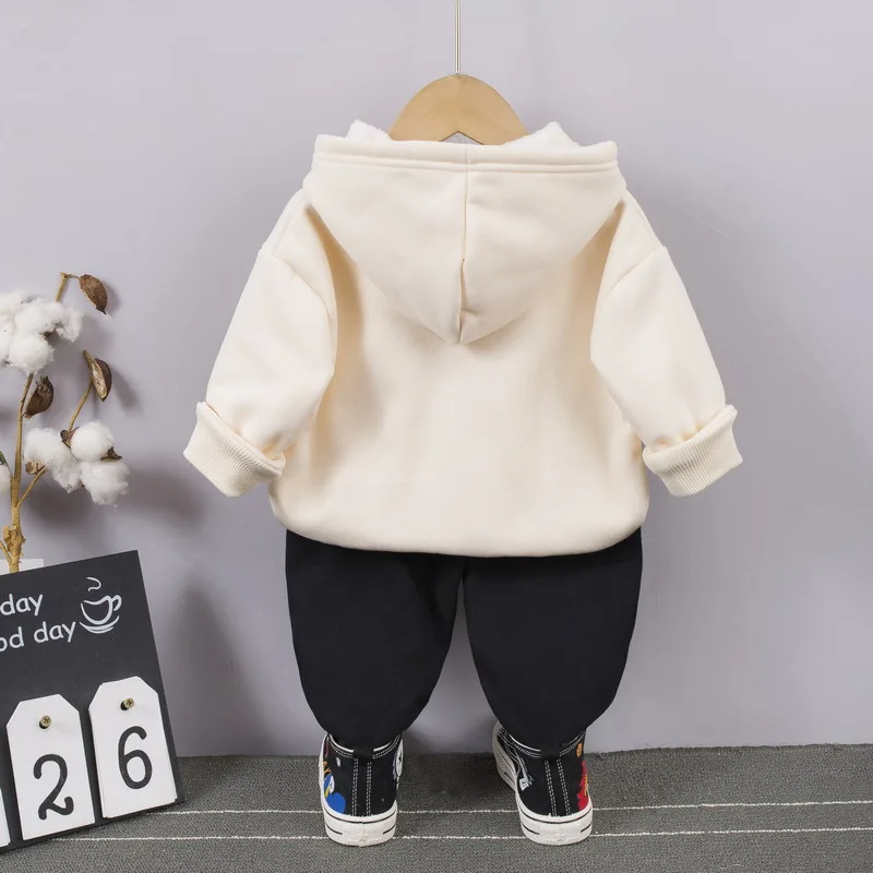 0-5Years Autumn Winter warm Toddlers Outfit Clothes Set Baby Boys Soft Velvet Hooded Top Trousers Girls clothing suits 2Pcs sets
